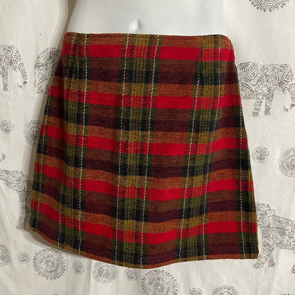 Plaid Mini Skirt - Red, Green, Brown